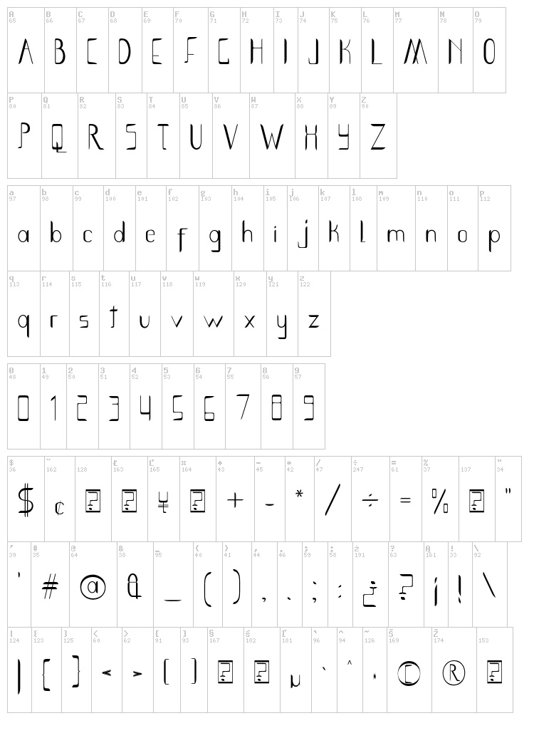 Smoth Bight font map